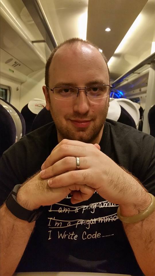 James Atherton on a train