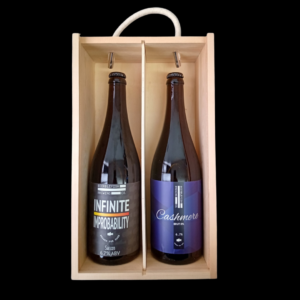 Two bottles of beer in wooden gift box