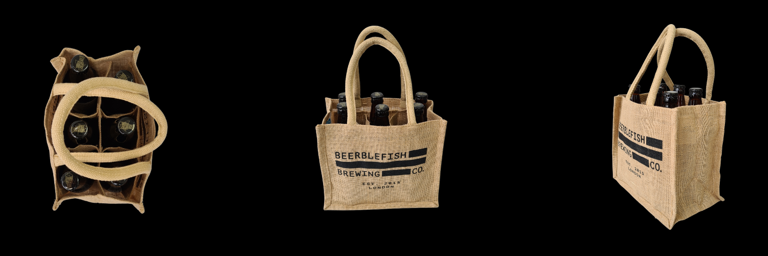 Three Beerblefish Jute Bottle Bags